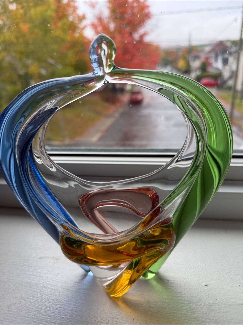 Handblown Multicolor Glass Art Sculpture - Blue, Green, Amber : Art Glass !